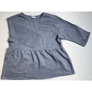 pure Jill Grey Linen 3/4 Sleeve Top - L